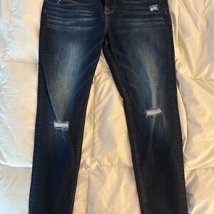 Vigoss Women's Dark Wash Distressed Skinny Jeans